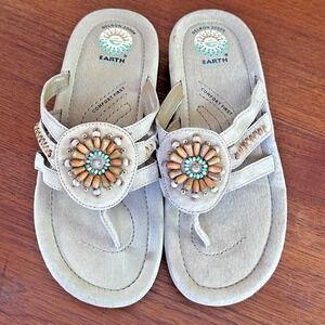 Earth Shoe Gelron 2000 Puerto Women's Sandals Beaded Leather Size 8.5 Boho Hippy
